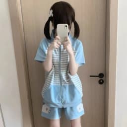 Japanese Casual Stand Neck Hoodie Preppy Style Embroidery Cat Grunge Cute Sweatshirts Women Y2k Aesthetic Patchwork Stripe Hoody