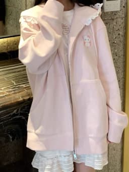 Japanese Autumn Casual Hoodies Oversized Lace Patchwork Harajuku Women's Tops Y2k Aesthetic Cartoon Embroidery Cute Sweatshirts