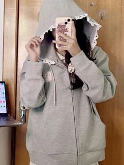 Japanese Autumn Casual Hoodies Oversized Lace Patchwork Harajuku Women's Tops Y2k Aesthetic Cartoon Embroidery Cute Sweatshirts