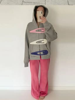 Fashion Grey Hoodie Jacket With Blue Pin For Women Y2k Casual Long Sleeve Pocket Coat Lady 2026 Spring Chic Street Outerwear
