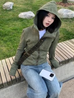 Streetwear Vintage Green Harajuku Hoodies Women Preppy Style Casual Loose Hoody Y2k Aesthetic Grunge Zipper Sweatshirt Tops
