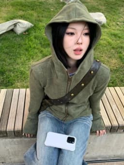 Streetwear Vintage Green Harajuku Hoodies Women Preppy Style Casual Loose Hoody Y2k Aesthetic Grunge Zipper Sweatshirt Tops