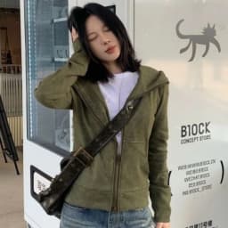 Streetwear Vintage Green Harajuku Hoodies Women Preppy Style Casual Loose Hoody Y2k Aesthetic Grunge Zipper Sweatshirt Tops