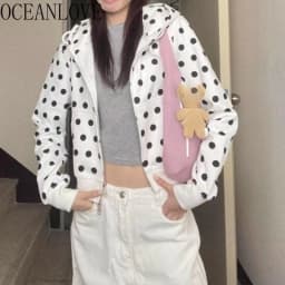 OCEANLOVE Y2k Clothes Hoodies Women Tops Polka Dot Autumn Winter Sweatshirts Korean Fashion Sweet Vintage Sudaderas Mujer