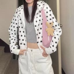 OCEANLOVE Y2k Clothes Hoodies Women Tops Polka Dot Autumn Winter Sweatshirts Korean Fashion Sweet Vintage Sudaderas Mujer