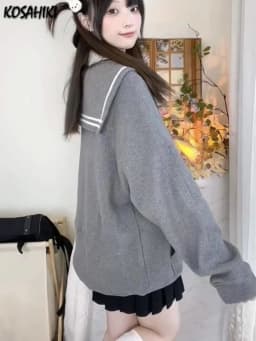 Japanese Grunge Letter Embroidery Hoodie Harajuku Vintage Sailor Collar Zipper Jacket Casual Sweatshirt Y2k Aesthetic Streetwear