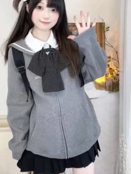 Japanese Grunge Letter Embroidery Hoodie Harajuku Vintage Sailor Collar Zipper Jacket Casual Sweatshirt Y2k Aesthetic Streetwear