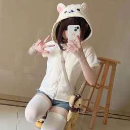 Japanese Cute Core Bear Ears Subculture Slim Fit Zip Up Hoodie Spring Summer New Sweet Girl Sweatshirts Cardigan Jacket Y2k Top