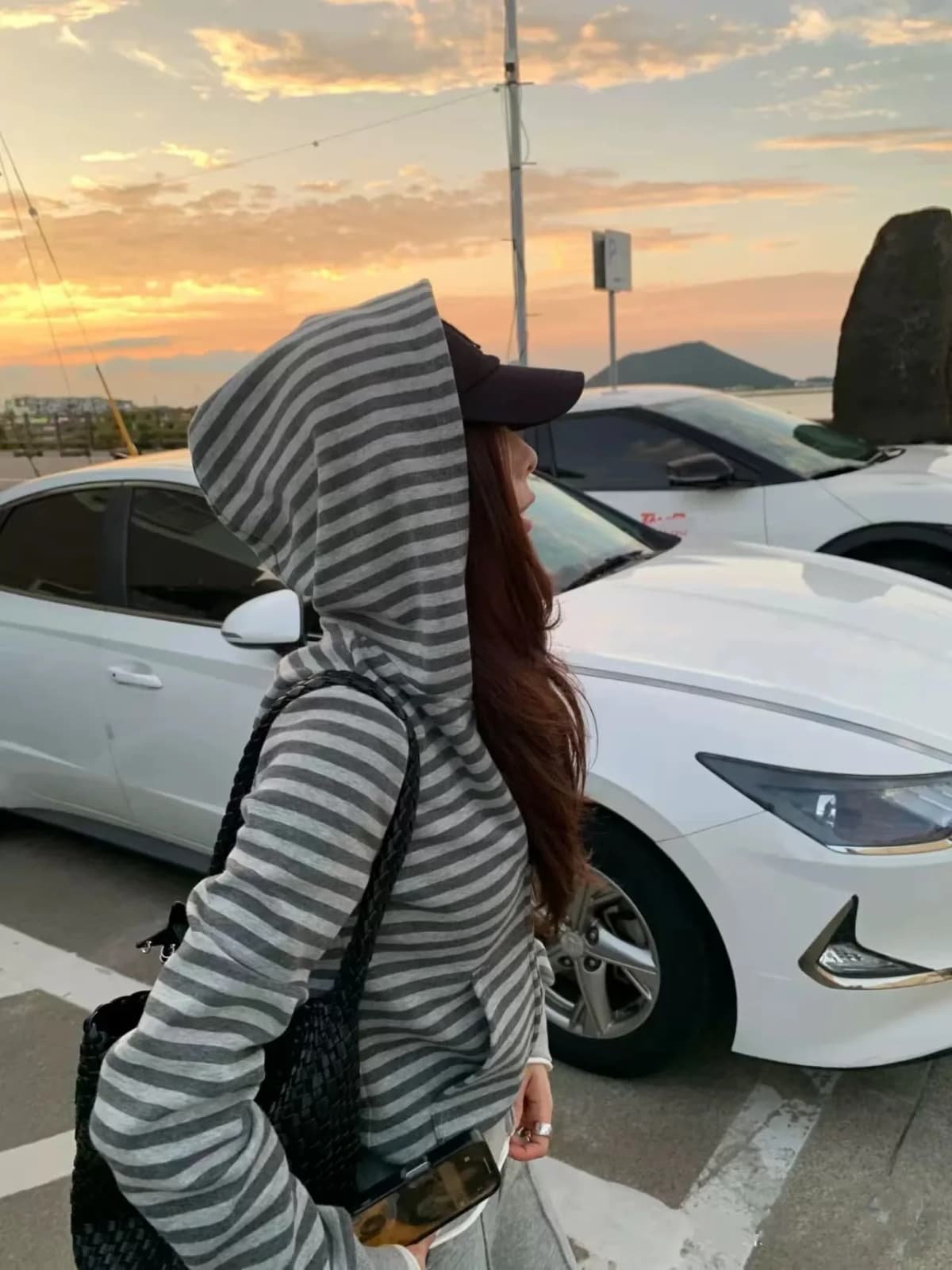 Laid-back Color Block Striped Hooded Zipper Sweatshirt Jacket Women's Loose Casual Open Cardigan Small Size Long Sleeve Top