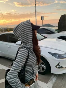 Laid-back Color Block Striped Hooded Zipper Sweatshirt Jacket Women's Loose Casual Open Cardigan Small Size Long Sleeve Top