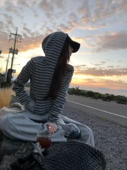 Laid-back Color Block Striped Hooded Zipper Sweatshirt Jacket Women's Loose Casual Open Cardigan Small Size Long Sleeve Top