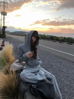Laid-back Color Block Striped Hooded Zipper Sweatshirt Jacket Women's Loose Casual Open Cardigan Small Size Long Sleeve Top