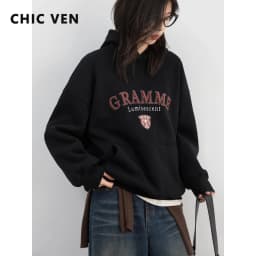 CHIC VEN Women Sweatshirts Loose Casual New Hooded Letter Embroidered Flush Hoodie Female Pullover Woman Top Autumn Winter 2024