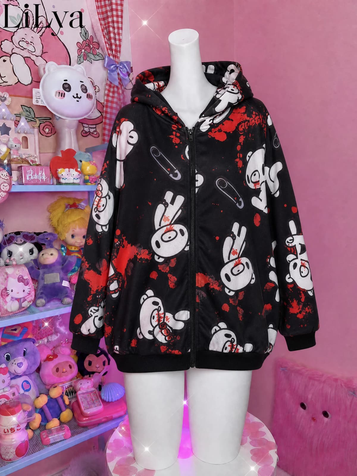 American High Street Y2K Hoodie Women's Cartoon Printed Bear Long Sleeve Coat Subculture Graffiti Yami Kawaii Loose Hooded Coat