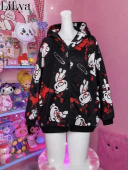 American High Street Y2K Hoodie Women's Cartoon Printed Bear Long Sleeve Coat Subculture Graffiti Yami Kawaii Loose Hooded Coat