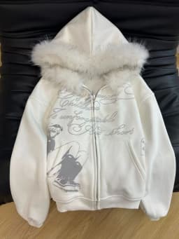 Y2K Japanese Kawai Faxu Fur Hoodies Subculture Streetwear Zipper Coat Cartoon Print Long Sleeve Retro Gothic Sweatshirts