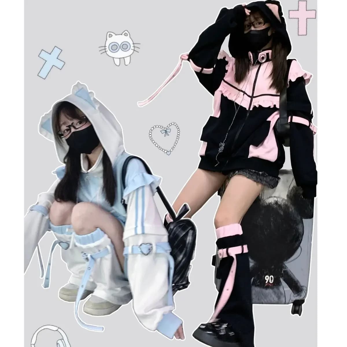 Japanese Y2k Loose Elegant Coats Women Hoodie Zipper Design Long Sleeve Sweatshirt Female Patchwork Chic Korean Popular Clothes