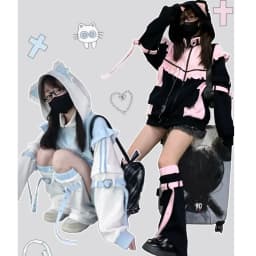 Japanese Y2k Loose Elegant Coats Women Hoodie Zipper Design Long Sleeve Sweatshirt Female Patchwork Chic Korean Popular Clothes