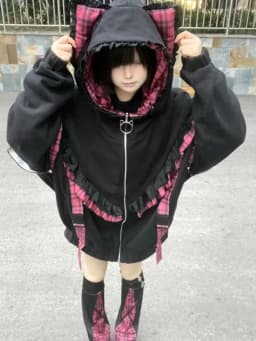 Japanese Y2k Loose Elegant Coats Women Hoodie Zipper Design Long Sleeve Sweatshirt Female Patchwork Chic Korean Popular Clothes