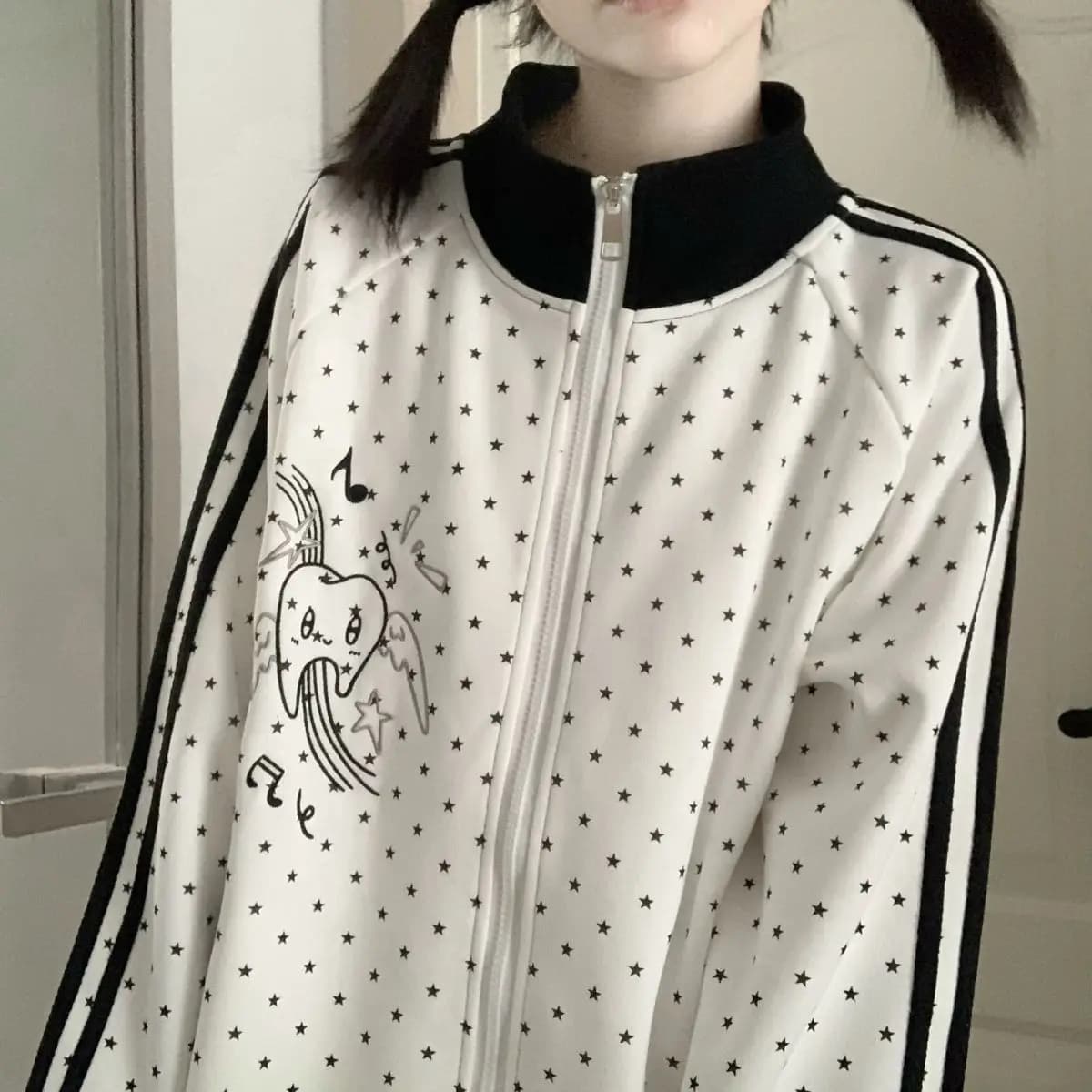 Kawaii Star Embroidery Long Sleeve Jacket Stand Collar Oversized Casual Style Spring Autumn Women's Top Y2K Soft Girl Outfit