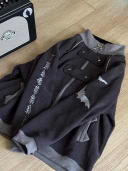 Deep Grey Subculture Hoodie Jacket Loose Fit Cute Lightweight Japanese Style Long Sleeve Cotton Sweatshirt for Women