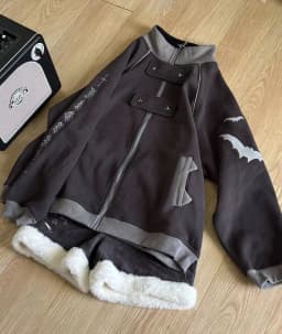 Deep Grey Subculture Hoodie Jacket Loose Fit Cute Lightweight Japanese Style Long Sleeve Cotton Sweatshirt for Women