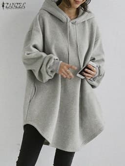 ZANZEA Women's Hoodies Long Sleeve Sweatshirts 2025 Spring Casual Solid Loose Long Drawstring Pullovers Oversized Streetwear 7