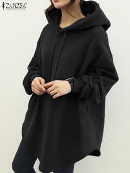 ZANZEA Women's Hoodies Long Sleeve Sweatshirts 2025 Spring Casual Solid Loose Long Drawstring Pullovers Oversized Streetwear 7
