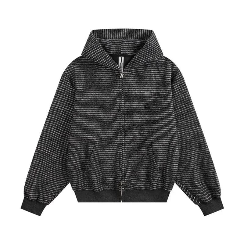 Spring Autumn Striped Zipper Hooded Sweatshirt Jacket 2025 Women's New Top Fashionable Casual Loose American Style Cardigan