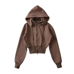 Zipper Fleece Lined Hooded Sweatshirt Jacket Loose Casual Sportswear Stand Collar Removable Hat Autumn Winter Women's Clothing