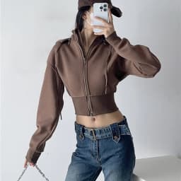 Zipper Fleece Lined Hooded Sweatshirt Jacket Loose Casual Sportswear Stand Collar Removable Hat Autumn Winter Women's Clothing