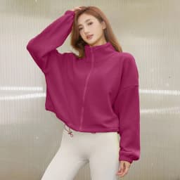 Autumn Winter New Fleece-lined Sports Jacket Women Sweatshirt Loose Slim Solid Vertical Collar Yoga Clothing Warm Tops Outdoor