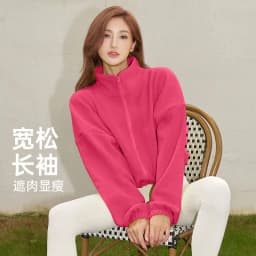 Autumn Winter New Fleece-lined Sports Jacket Women Sweatshirt Loose Slim Solid Vertical Collar Yoga Clothing Warm Tops Outdoor