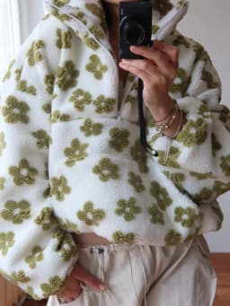 Sumuyoo Autumn Winter Women's Sherpa Floral Pullover Hoodies Half Zip Style Loose Fit Warm Stylish New Sweatshirt
