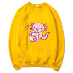 Anime Axolotl Loves Strawberry Milk Doodle Hoodie Kawaii Hoodies Winter Women Spring/Autumn Unisex Sweatshirt Harajuku Sudaderas