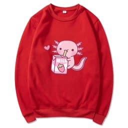 Anime Axolotl Loves Strawberry Milk Doodle Hoodie Kawaii Hoodies Winter Women Spring/Autumn Unisex Sweatshirt Harajuku Sudaderas