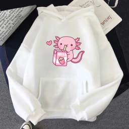 Anime Axolotl Loves Strawberry Milk Doodle Hoodie Kawaii Hoodies Winter Women Spring/Autumn Unisex Sweatshirt Harajuku Sudaderas