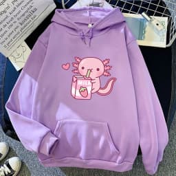 Anime Axolotl Loves Strawberry Milk Doodle Hoodie Kawaii Hoodies Winter Women Spring/Autumn Unisex Sweatshirt Harajuku Sudaderas