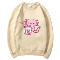 Anime Axolotl Loves Strawberry Milk Doodle Hoodie Kawaii Hoodies Winter Women Spring/Autumn Unisex Sweatshirt Harajuku Sudaderas