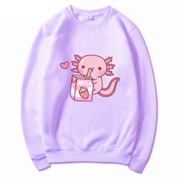 Anime Axolotl Loves Strawberry Milk Doodle Hoodie Kawaii Hoodies Winter Women Spring/Autumn Unisex Sweatshirt Harajuku Sudaderas