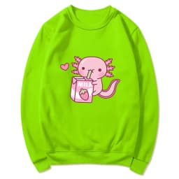 Anime Axolotl Loves Strawberry Milk Doodle Hoodie Kawaii Hoodies Winter Women Spring/Autumn Unisex Sweatshirt Harajuku Sudaderas