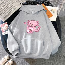 Anime Axolotl Loves Strawberry Milk Doodle Hoodie Kawaii Hoodies Winter Women Spring/Autumn Unisex Sweatshirt Harajuku Sudaderas
