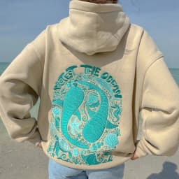 Starfish Whale Embroidery Hibiscus Sweatshirt Autumn Preppy Oversized Graphic Hoodies for Women Teen Girls Long Sleeve Pullover