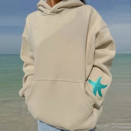 Starfish Whale Embroidery Hibiscus Sweatshirt Autumn Preppy Oversized Graphic Hoodies for Women Teen Girls Long Sleeve Pullover