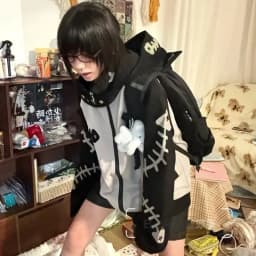 Subculture Halloween Hoodie Women Patchwork Fishbone Print Long Sleeve Sweatshirt Zip Embroidered Cute Stand Collar Jacket