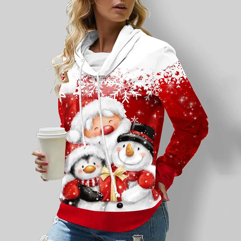 Women's Sweatshirt 3D Prints Christmas Theme Kawaii Graphics Long Sleeve T Shirt Casual Loose Fit O Neck Tee Long Sleeve Tops
