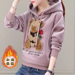 Golden Velvet Hooded Sweatshirt Women's Thickened Double Sided Velvet Top Embroidered Autumn Winter New Loose Coat Female