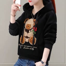 Golden Velvet Hooded Sweatshirt Women's Thickened Double Sided Velvet Top Embroidered Autumn Winter New Loose Coat Female
