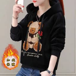 Golden Velvet Hooded Sweatshirt Women's Thickened Double Sided Velvet Top Embroidered Autumn Winter New Loose Coat Female