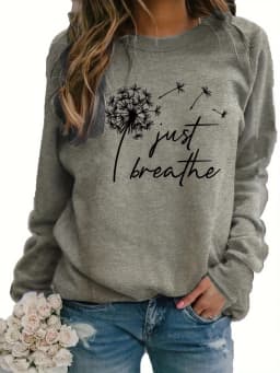 Women's Autumn and Winter Loose Casual Comfortable Dandelion Pattern Printed with Velvet Long Sleeved Round Neck Hoodie Pullover